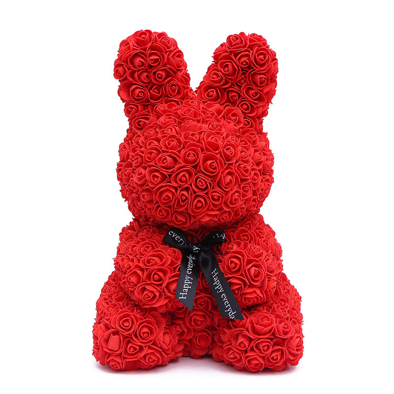 INUNION Romantic Valentines Day Easter Gifts Rosas Rabbit Foam Teddy Bear Handmade Artificial Rose Bunny