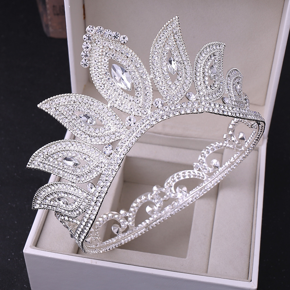 ZGH1232 High quality Leaves rhinestones Princess Tiaras Round Baroque Pageant Crowns Rhinestones Full Crown King Crown