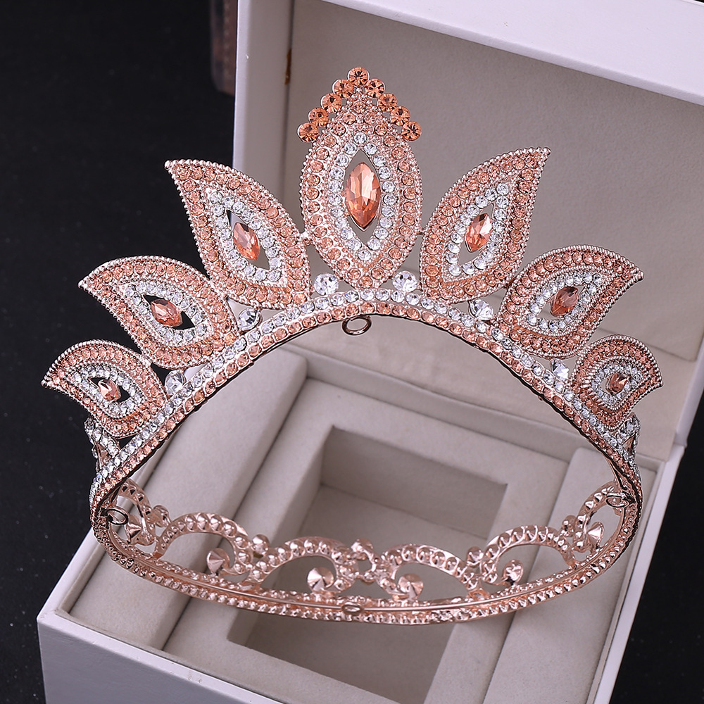 ZGH1232 High quality Leaves rhinestones Princess Tiaras Round Baroque Pageant Crowns Rhinestones Full Crown King Crown