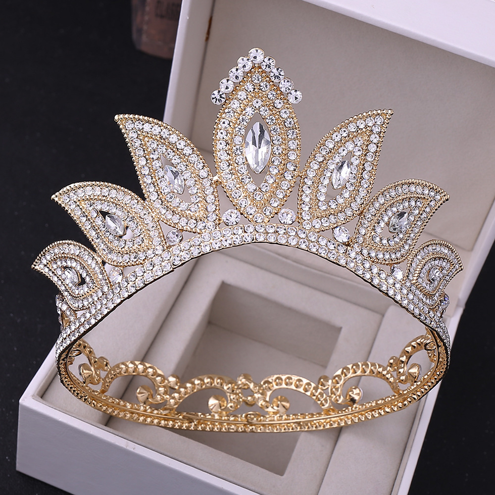 ZGH1232 High quality Leaves rhinestones Princess Tiaras Round Baroque Pageant Crowns Rhinestones Full Crown King Crown