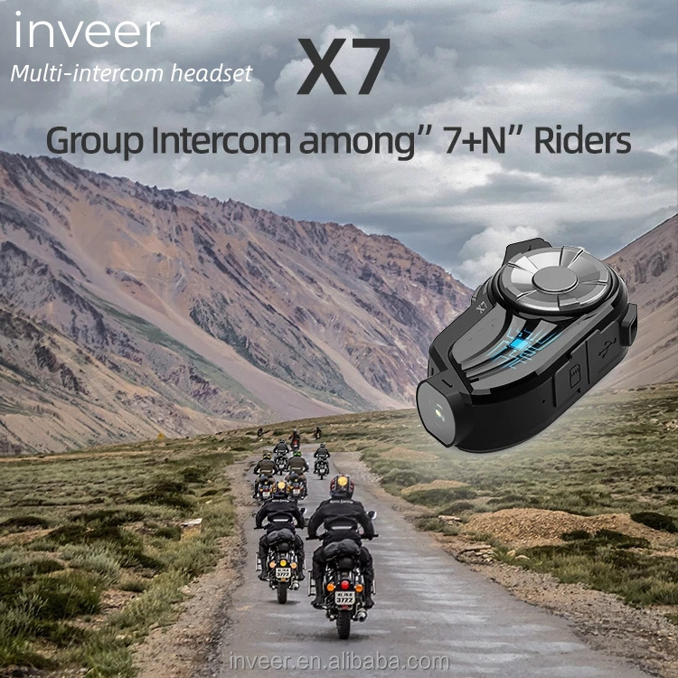 inveer 7persons intercom with 1200M  bluetooth motorcycle intercom headset helmet Headset X7  motor intercom bluetooth helmet