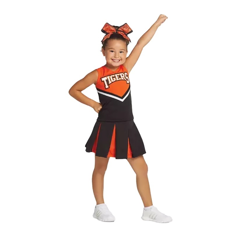 Orange  and Black High quality design Custom fabric  sublimation Cheer Uniforms Super Comfort Girl's Cheerleading Uniforms