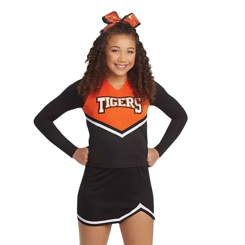 Orange  and Black High quality design Custom fabric  sublimation Cheer Uniforms Super Comfort Girl's Cheerleading Uniforms