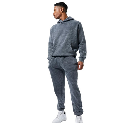 High Quality Heavyweight Acid Washed Hoodie And Sweatpants Set Vintage Custom Mens French Terry Cotton Streetwear Tracksuit