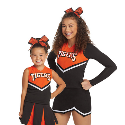 Orange  and Black High quality design Custom fabric  sublimation Cheer Uniforms Super Comfort Girl's Cheerleading Uniforms