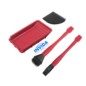 IVD-3019 Wash Free Glue Brush Tool Kit Washfree Silicone Soft Glue Brush Flat Scraper Glue Tray Wood Gluing Brushing Tools