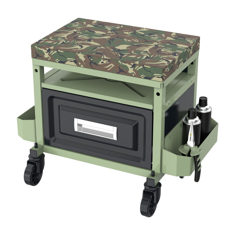 Rolling Mechanic Garage Stool Tool seat  With Padded Seat Cushion, Tool Storage Drawer and Tray