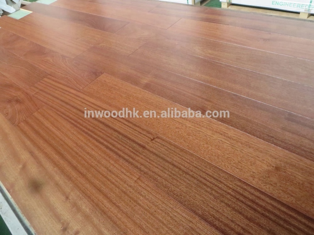 Natural lacquered exotic Sapele engineered hardwood flooring