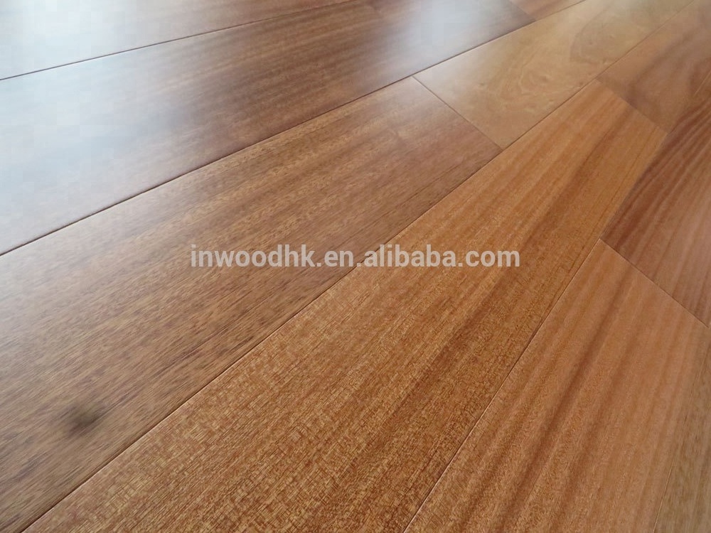 Natural lacquered exotic Sapele engineered hardwood flooring