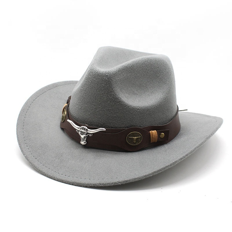 Wholesale luxury wide brim plain distressed designer felt western jazz men wool felt cowboy hat with custom logo