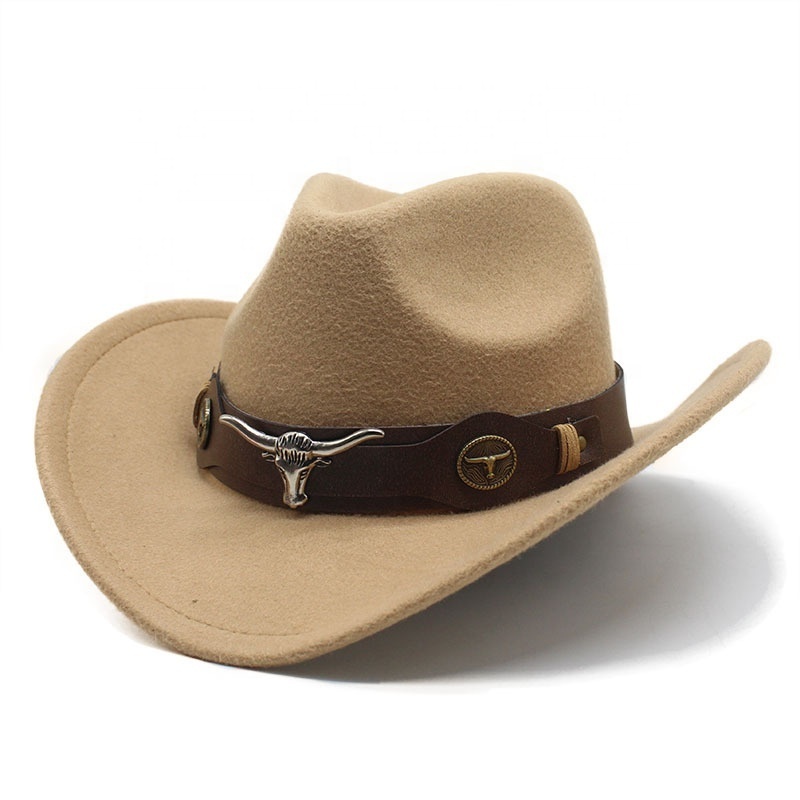 Wholesale luxury wide brim plain distressed designer felt western jazz men wool felt cowboy hat with custom logo