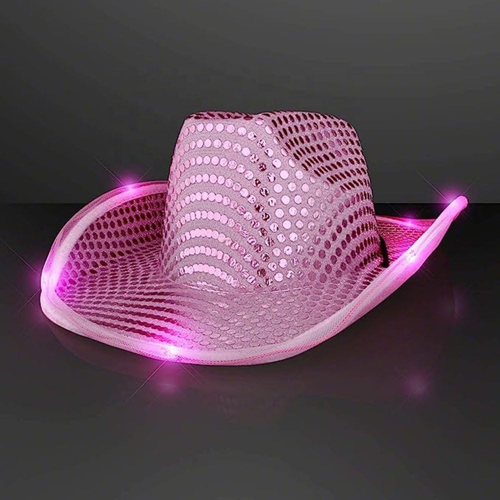 CUSTOM LED pink sequin glow light up funny festive shinny jazz birthday western party cowboy hat for adults party