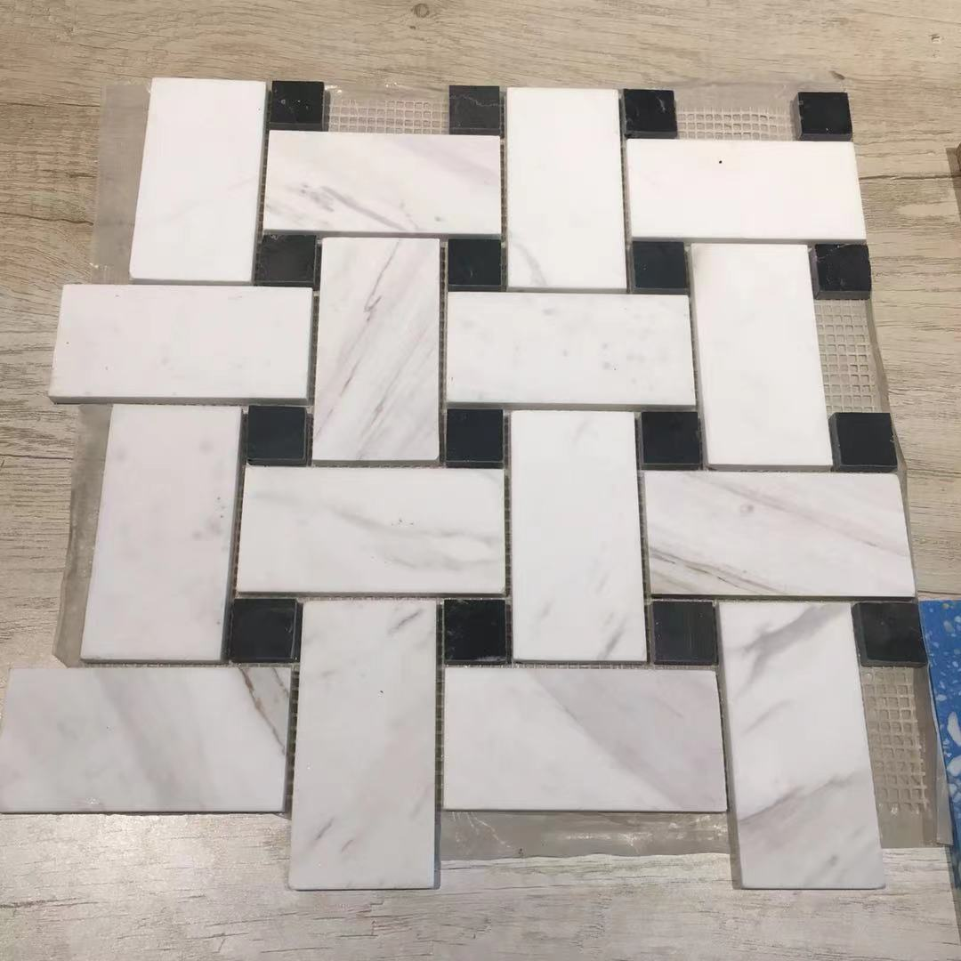 China Bianco Carrara White Marble with Black Granite Basket Weave Mosaic Tiles used for flooring or wall