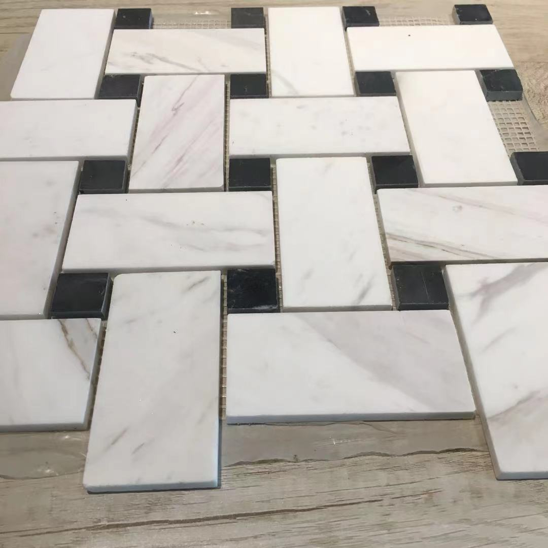 China Bianco Carrara White Marble with Black Granite Basket Weave Mosaic Tiles used for flooring or wall