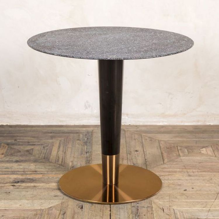 Italian Luxury Upmarket 2 Or 4 Seat Round Copper Brass Single Leg Terrazzo Stone Top Restaurant Hotel Cafe Bar Pub Dining Table