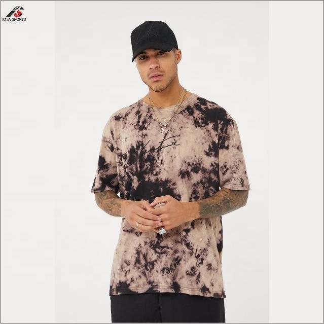 Army Green Tie Dye Men Loose Fit Cotton T Shirt Round Neck Wholesale Breathable Cheap Tie Dye T Shirts Embroidered