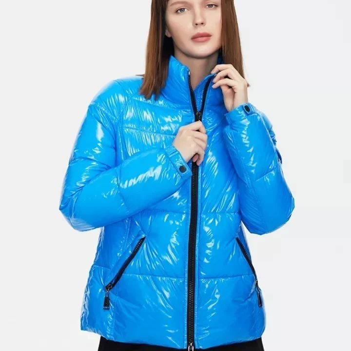 Cropped Vinyl Puffer Overcoat Custom Made Quality Nylon Outwear For Women bubble jacket Quilted Hooded Bubble Down Jackets