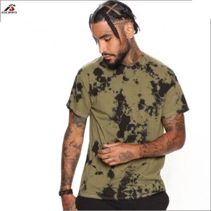 Army Green Tie Dye Men Loose Fit Cotton T Shirt Round Neck Wholesale Breathable Cheap Tie Dye T Shirts Embroidered