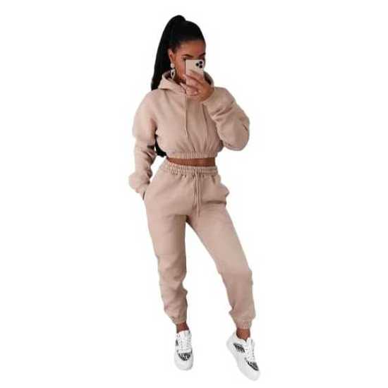 Jogging Sweat Suits Wholesale Two Piece Tracksuit Black Fleece Plain Solid Color Outfits Customize 2 Piece Tracksuit for Women