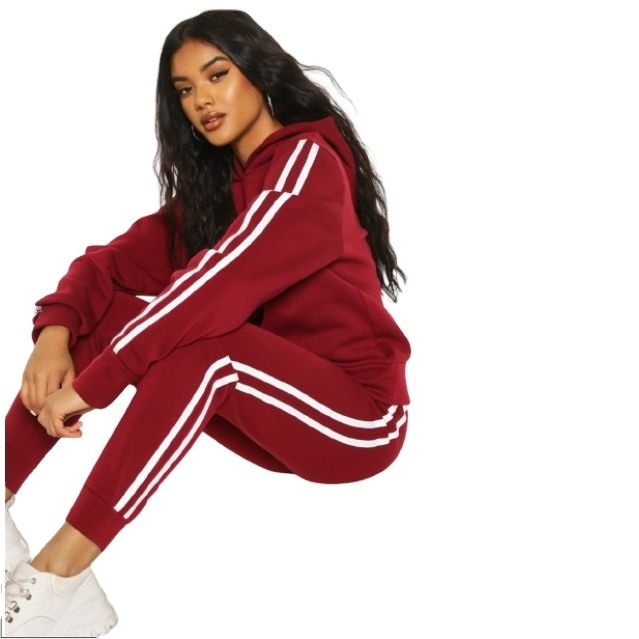 Double Side stripe Women Maroon Sweatsuit Slim Fit Wholesale Fleece Tracksuit Vendors Iota Sports Tracksuit Suppliers