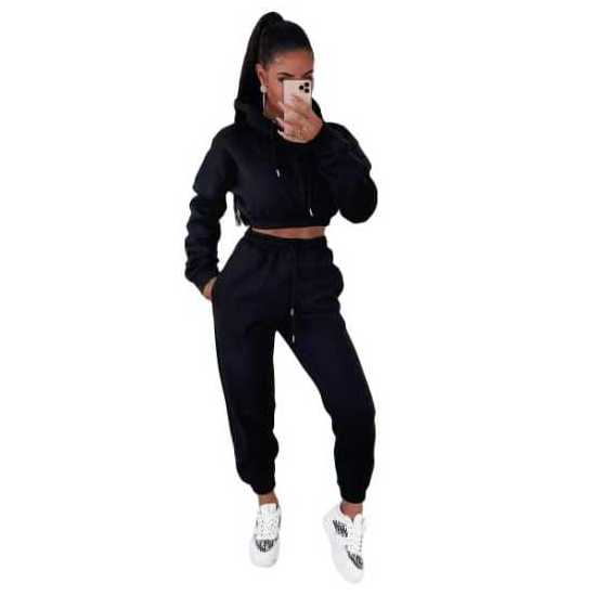 Jogging Sweat Suits Wholesale Two Piece Tracksuit Black Fleece Plain Solid Color Outfits Customize 2 Piece Tracksuit for Women