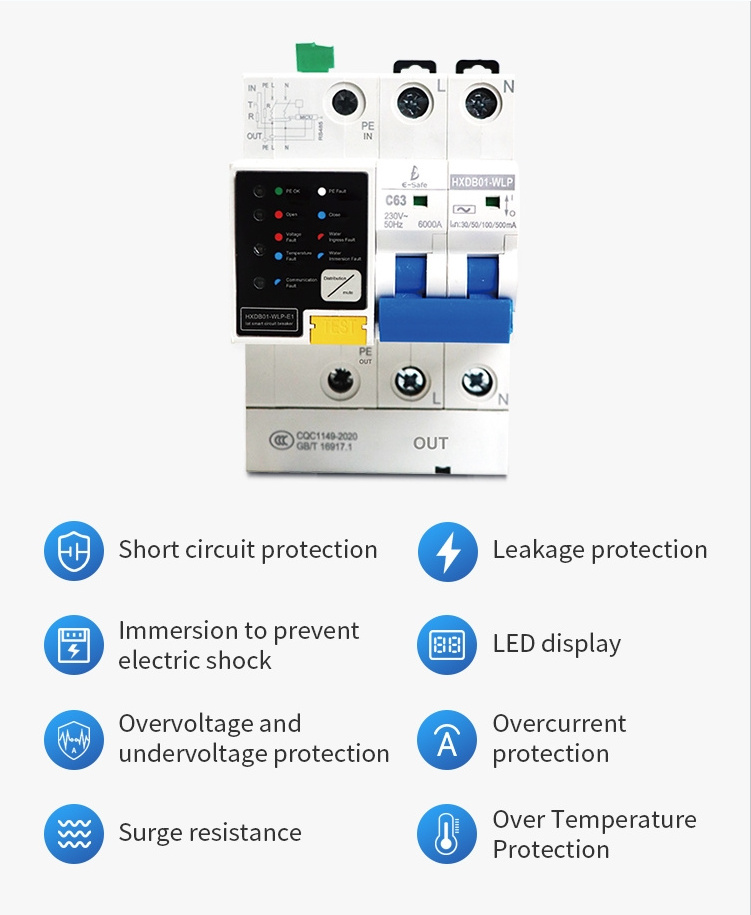 Main switch 2P Smart Circuit breaker Home efficient circuit protection leakage circuit breaker