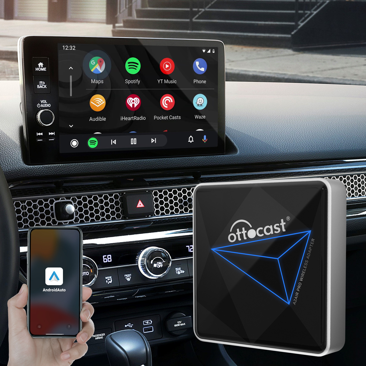 Ottocast Latest wireless android auto A2AIR PRO smart appl carplay ai box wireless Android auto adapter