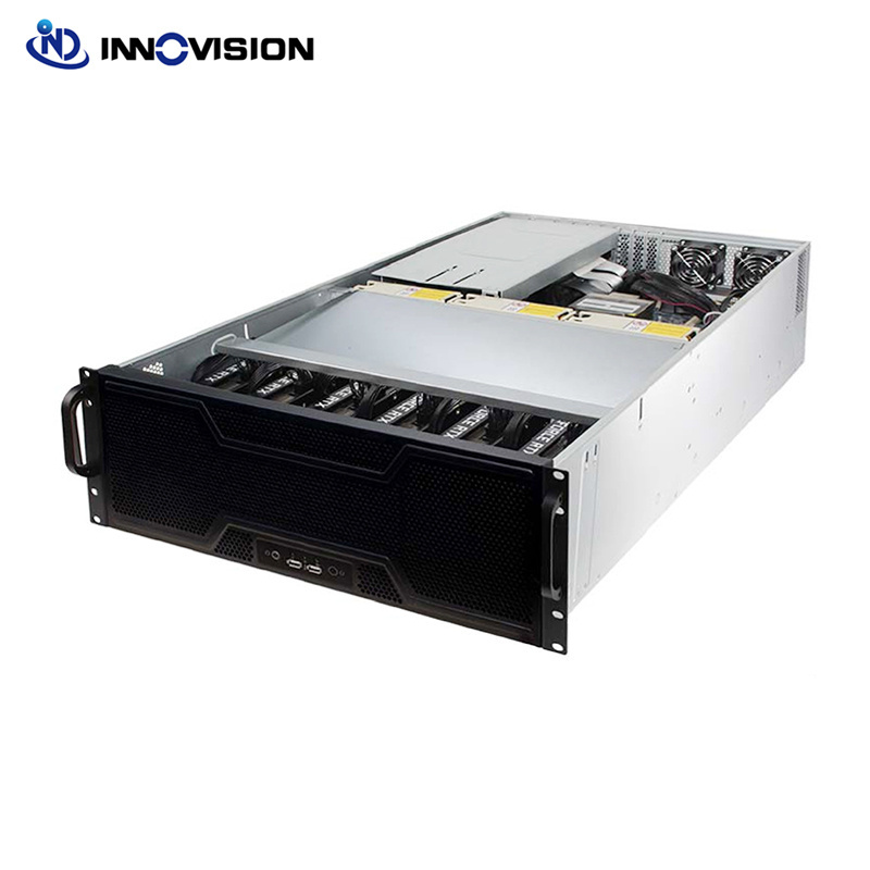 Optimize  4U Multiple GPU server case with 4+1 redundant powersupply support 5 6 8 Graphic Card PCIe4.0 gpu Enclourse