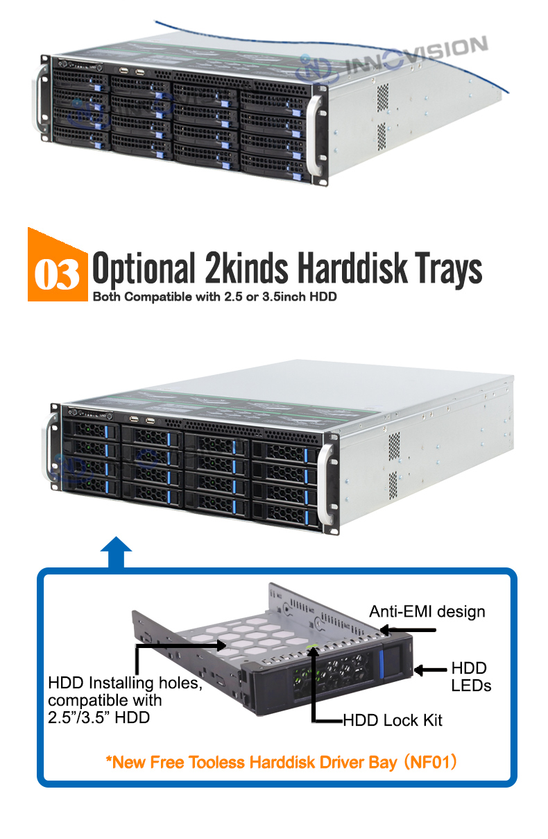 3U 16 bays hot swap rackmount server storage chassis L560mm