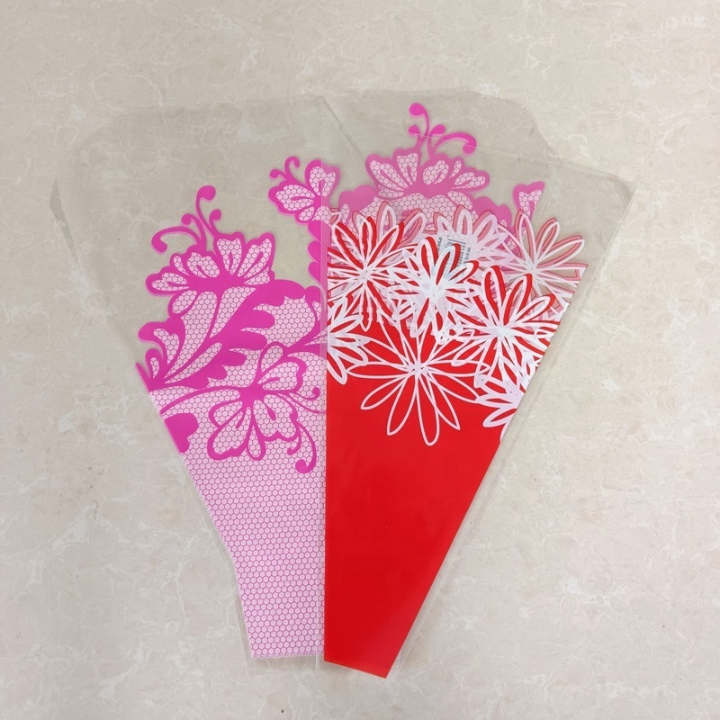 Customized Printing Bopp Cpp Flower Sleeve Bouquet Wrapping Plastic Sleeves flower packaging For Fresh Cut Flowers