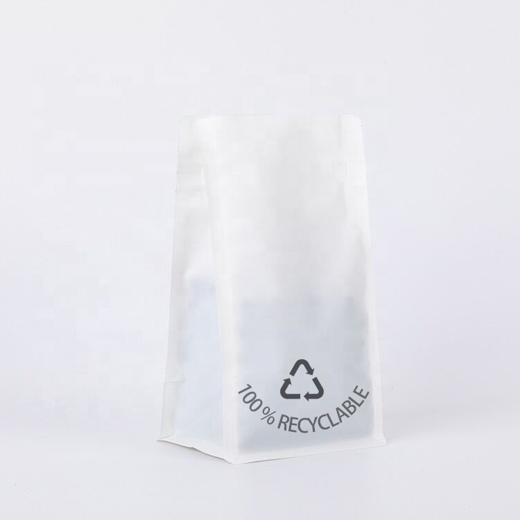 Custom Printing Laminated PE Plastic Bag 250g 500g 1kg Matte White Recycled Flat Bottom Coffee Bag With Valve