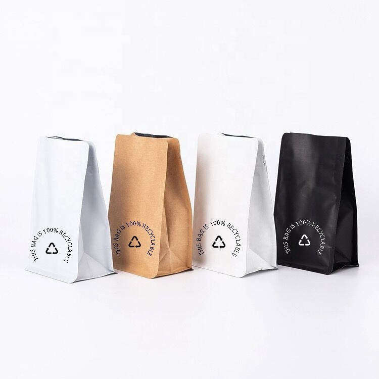 Custom Printing Laminated PE Plastic Bag 250g 500g 1kg Matte White Recycled Flat Bottom Coffee Bag With Valve