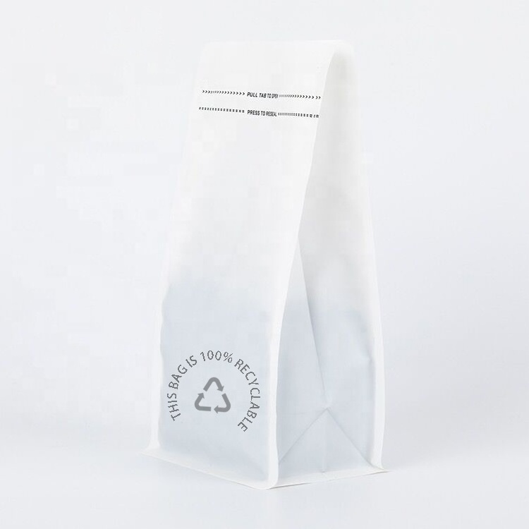 Custom Printing Laminated PE Plastic Bag 250g 500g 1kg Matte White Recycled Flat Bottom Coffee Bag With Valve