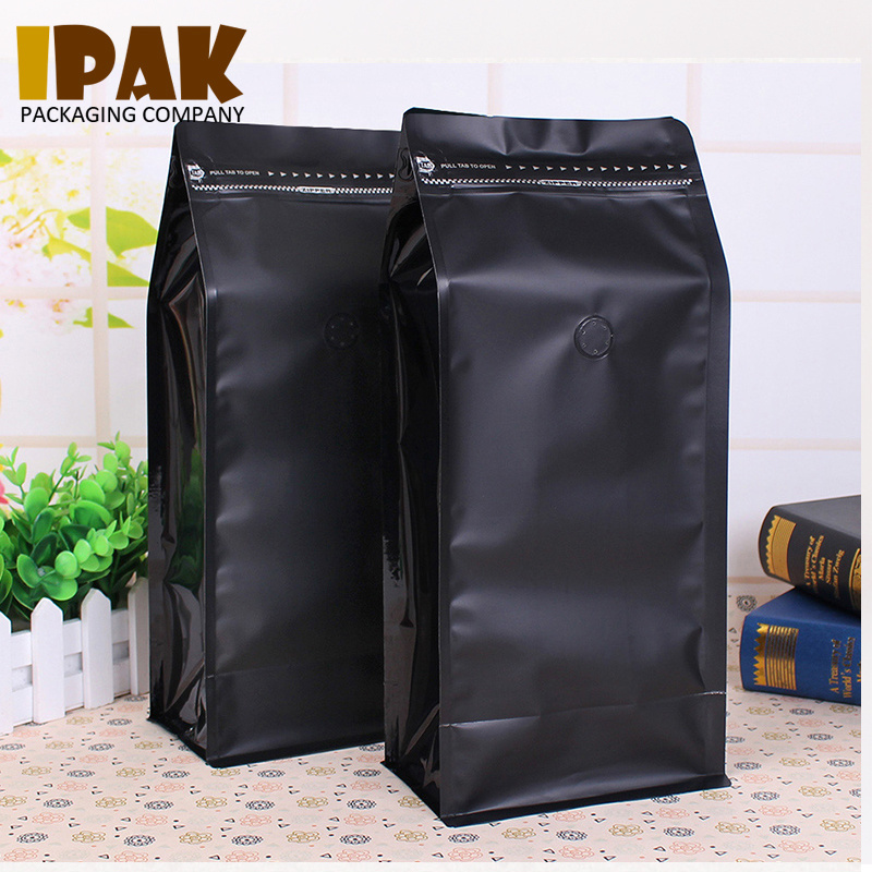 250g 500g 1kg Stand Up Foil Block Bottom Coffee Bag Pouch Zip lock  With Valve