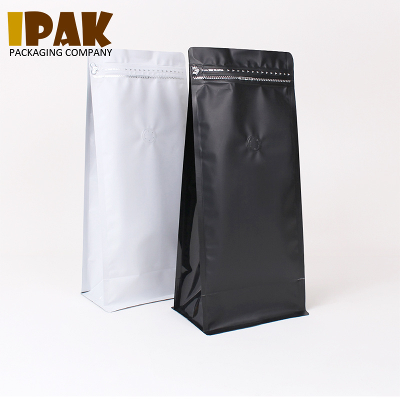 250g 500g 1kg Stand Up Foil Block Bottom Coffee Bag Pouch Zip lock  With Valve