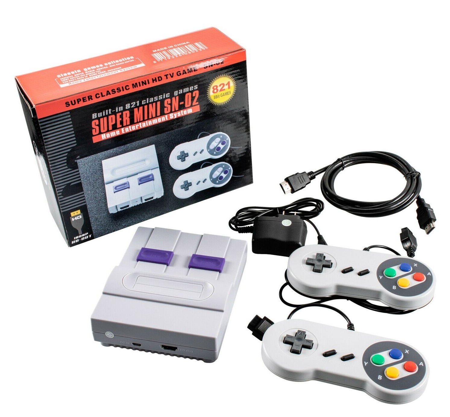 Super Mini SN-02 Retro SNES TV Game Console Built-in 821 Classic 8 Bit Games