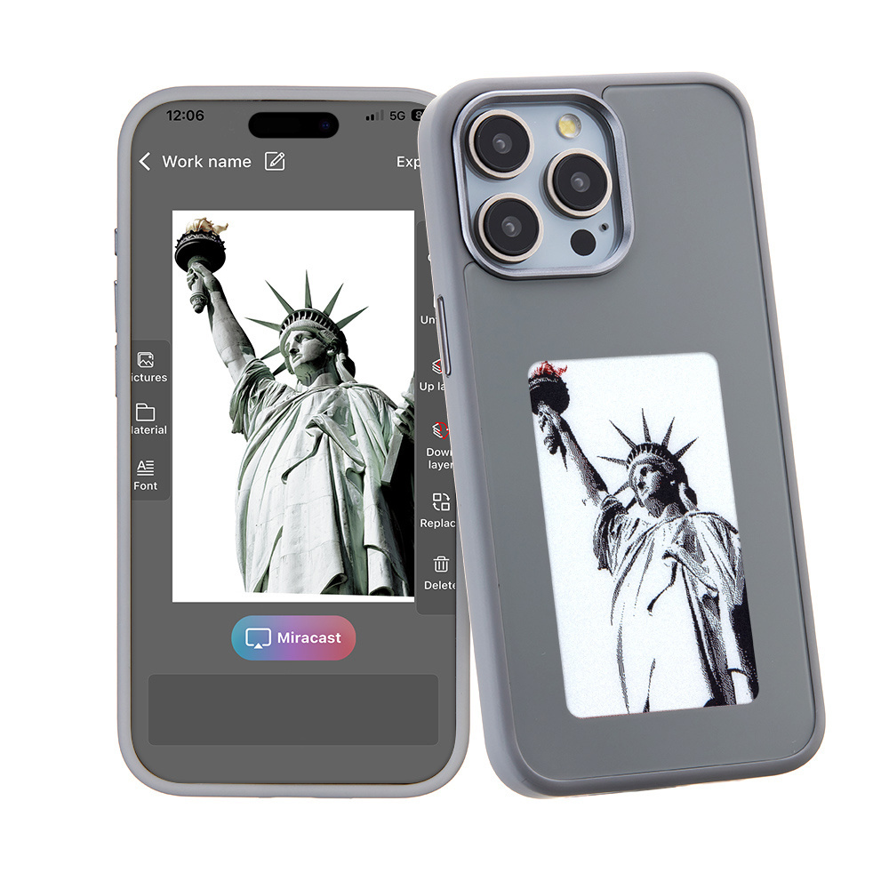 For iPhone 13 14 15 Pro Max NFC Enabled E Ink Screen DIY Wallpaper Cell Phone Case