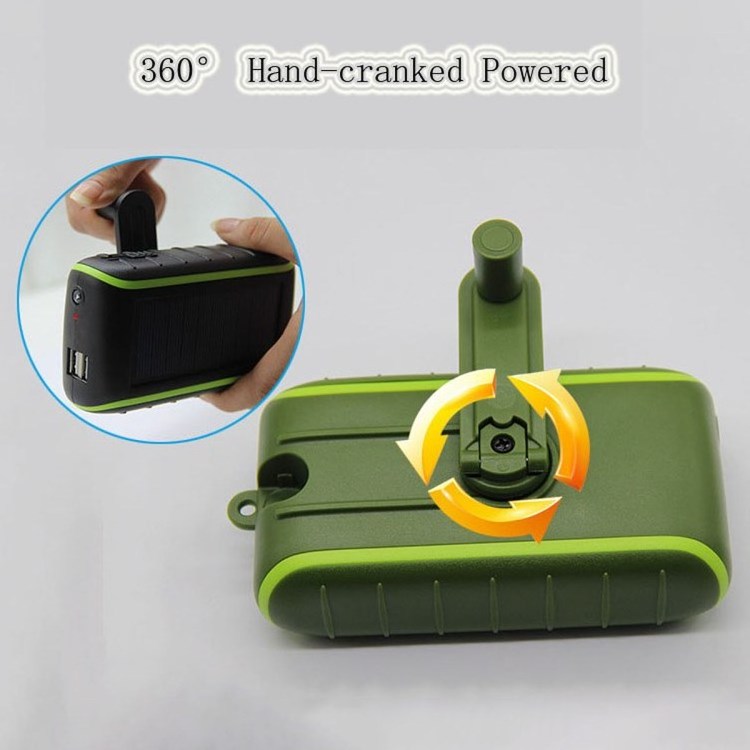 Hand crank power bank With LED Lighting portable battery solar panel  power bank phone case