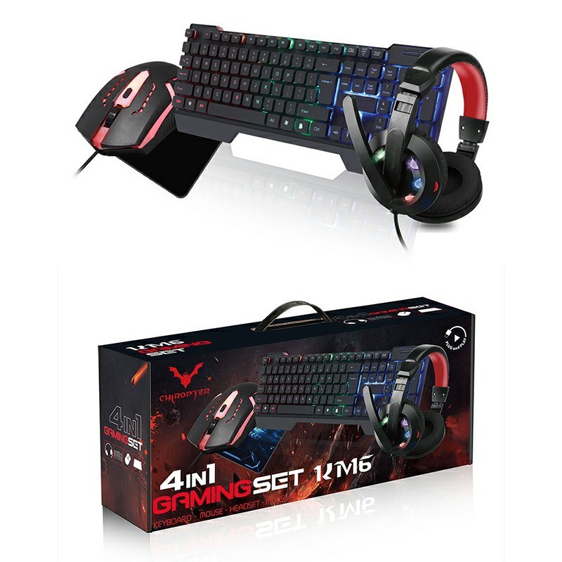 KM6 Gaming Keyboard Mouse Headset & Mouse Pad Kit LED Backlit Over Ear Headphone with Mic