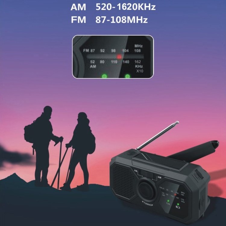 SY-366 Multifunction Weather AM FM Radio Solar Hand Crank 1200mAh Emergency Power Bank SOS Alert Portable Radio with Flashlight