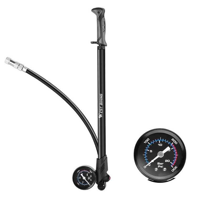 WEST BIKING YP0711147 High Pressure Bicycle Tire Air Pump 300 PSI Aluminum Alloy Inflator with Pressure Gauge