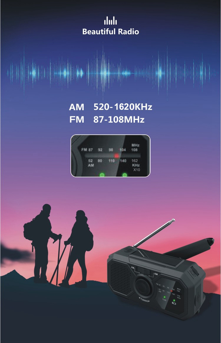 SY-366 Multifunction Weather AM FM Radio Solar Hand Crank 1200mAh Emergency Power Bank SOS Alert Portable Radio with Flashlight