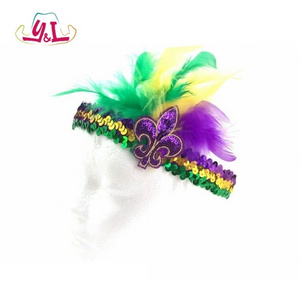 Fancy Women Sequins Head Pieces Feather Masquerade Headband Mardi Gras