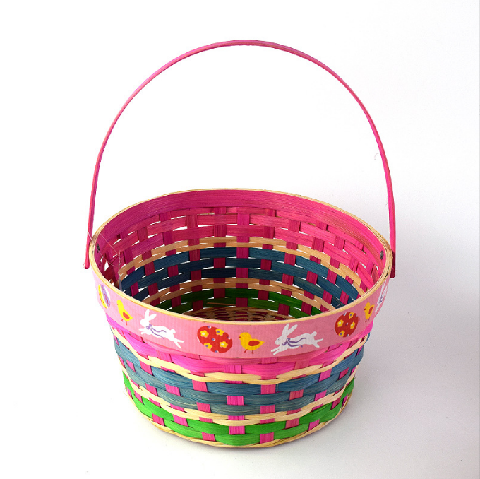 Wholesale Handmade Natural Colorful Flat Basket Custom Wedding Color Basket Vietnam Bamboo Easter Basket