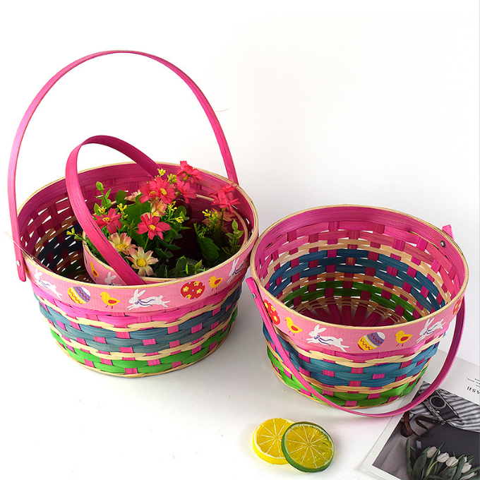 Wholesale Handmade Natural Colorful Flat Basket Custom Wedding Color Basket Vietnam Bamboo Easter Basket