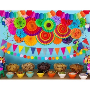 35PCS Festive Paper Fan Party Decoration Colorful Mexican Party Theme Backdrops Set Hanging Swirl Decoration Supplies