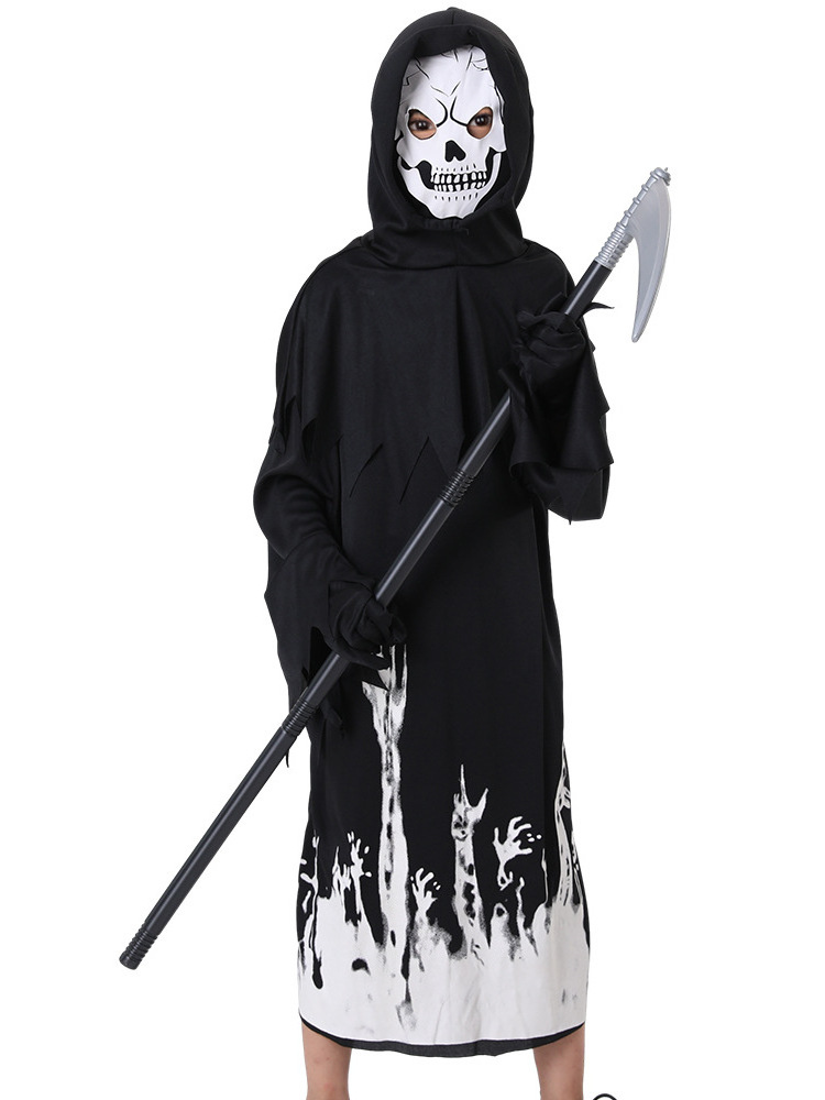 Kids Halloween Glow in the Dark Ghost Cosplay Costume Grim Reaper Robe Vampire Party Accessories