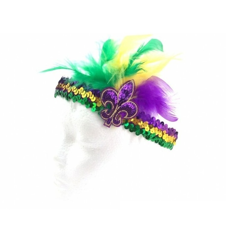 Fancy Women Sequins Head Pieces Feather Masquerade Headband Mardi Gras