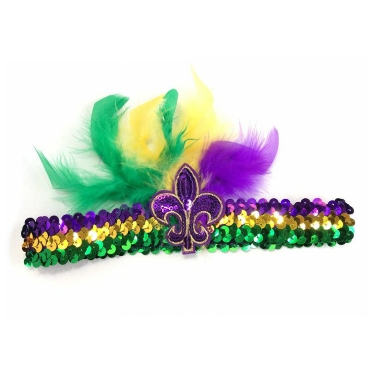 Fancy Women Sequins Head Pieces Feather Masquerade Headband Mardi Gras