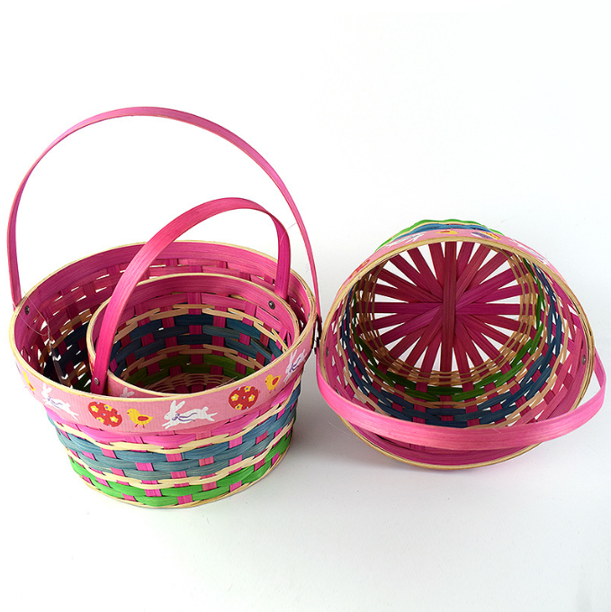 Wholesale Handmade Natural Colorful Flat Basket Custom Wedding Color Basket Vietnam Bamboo Easter Basket